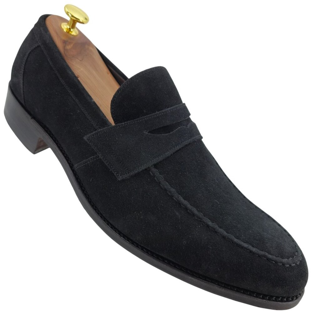 NEW Barker England UK Dress Shoes Black Suede Leather Penny Loafers Mens 11.5